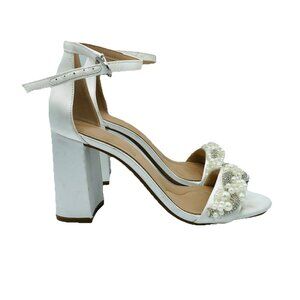 Kelly & Katie Womens Heels 7 M White Drema Sandal Shoes Pearls Diamonds Shiny